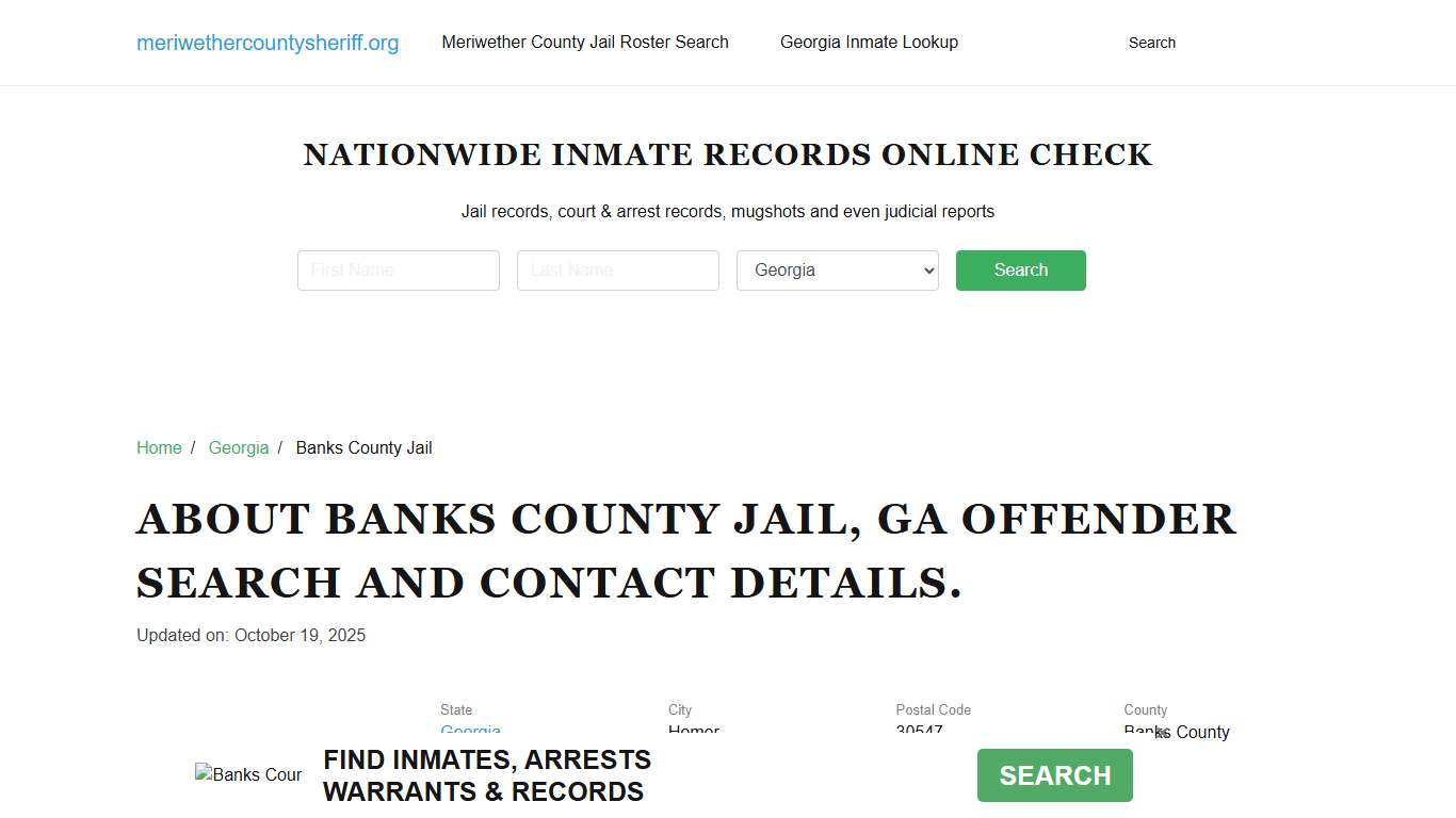 Banks County Jail, GA Offender Search, Contacts.